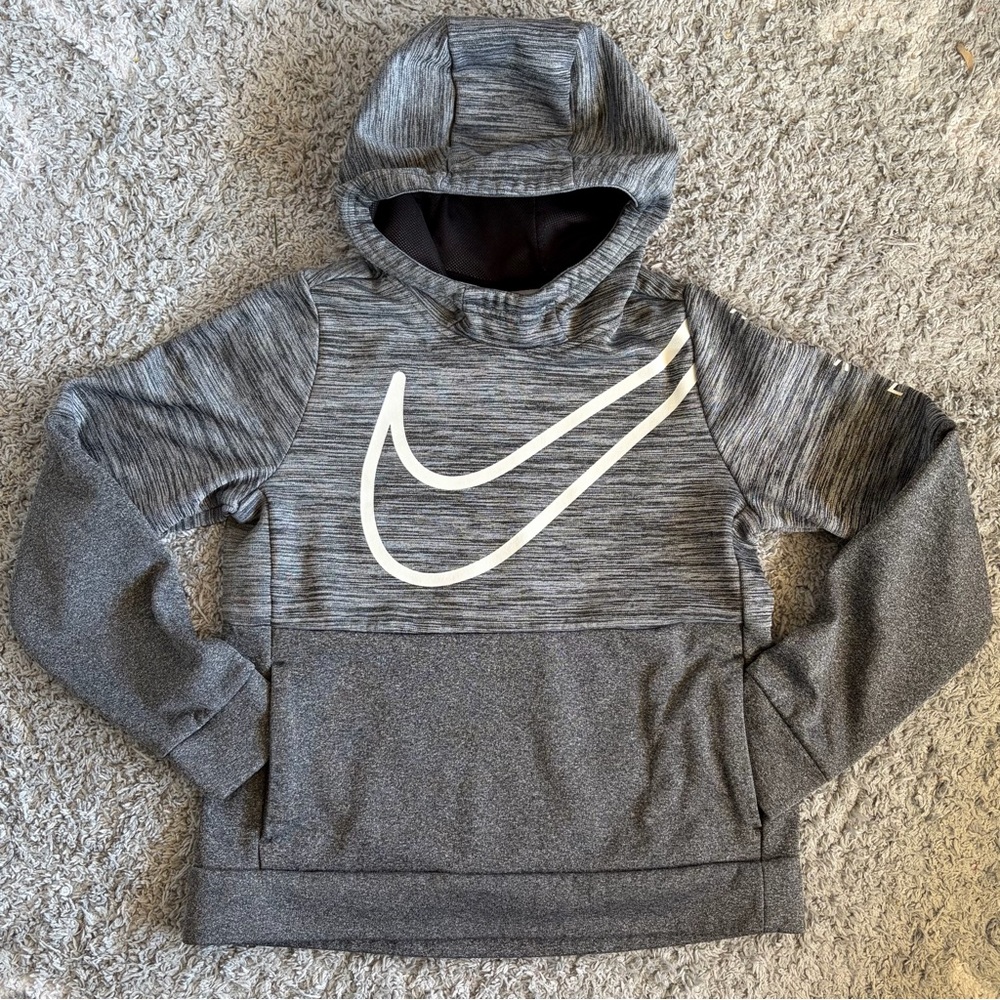 ✨$12✨Nike•Youth Dri-FIT Pullover Hoodie | Gray/White Logo | Size Large